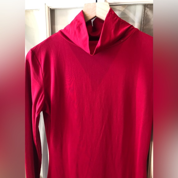 Womens Turtleneck Long Sleeve Bodycon Midi Sheath Dress in red - Picture 8 of 10